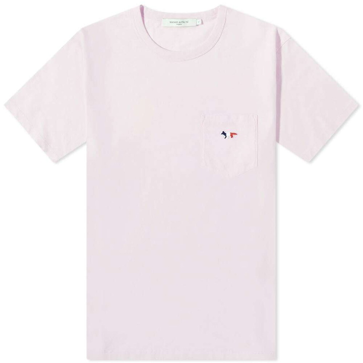 Photo: Maison Kitsuné Men's Tricolor Fox Patch Pocket T-Shirt in Light Pink