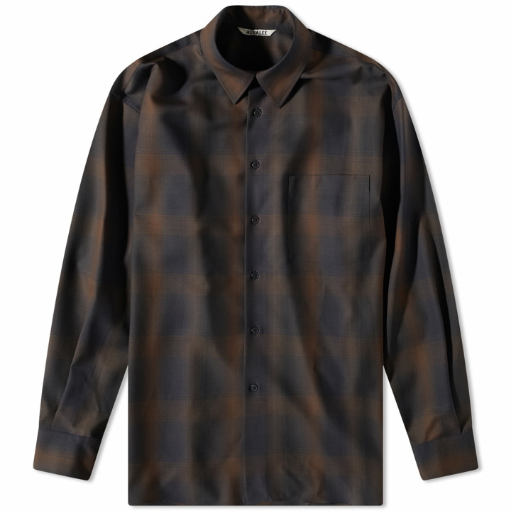 Photo: Auralee Men's Light Wool Check Shirt in Brown/Black Check