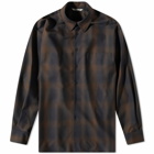 Auralee Men's Light Wool Check Shirt in Brown/Black Check