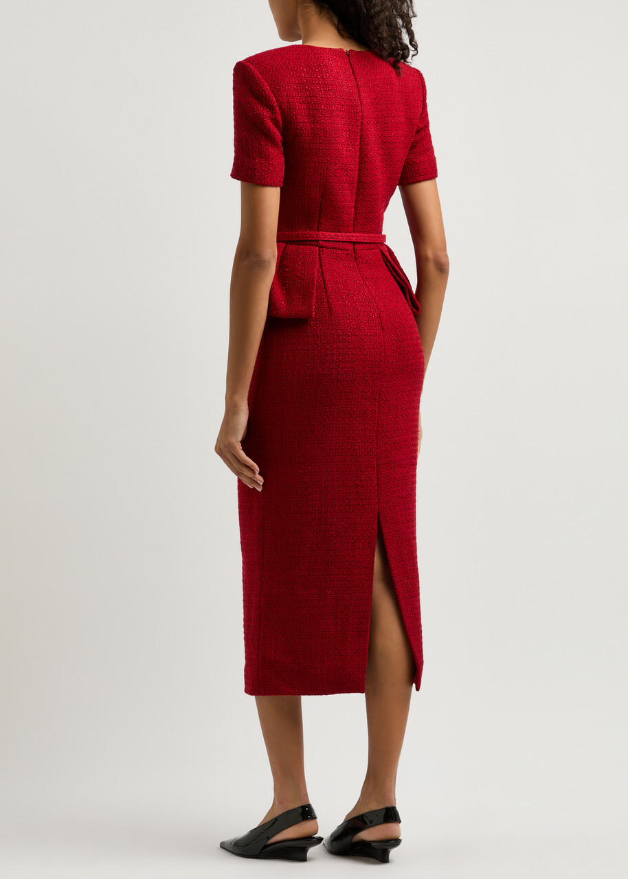 Roland Mouret Peplum Bouclé Woven Midi Dress Red Roland Mouret