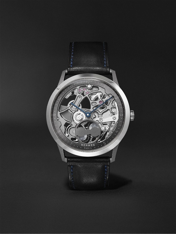 Photo: Hermès Timepieces - Slim d'Hermès Squelette Lune 39.5mm Automatic Titanium and Leather Watch, Ref. No. 054695WW00