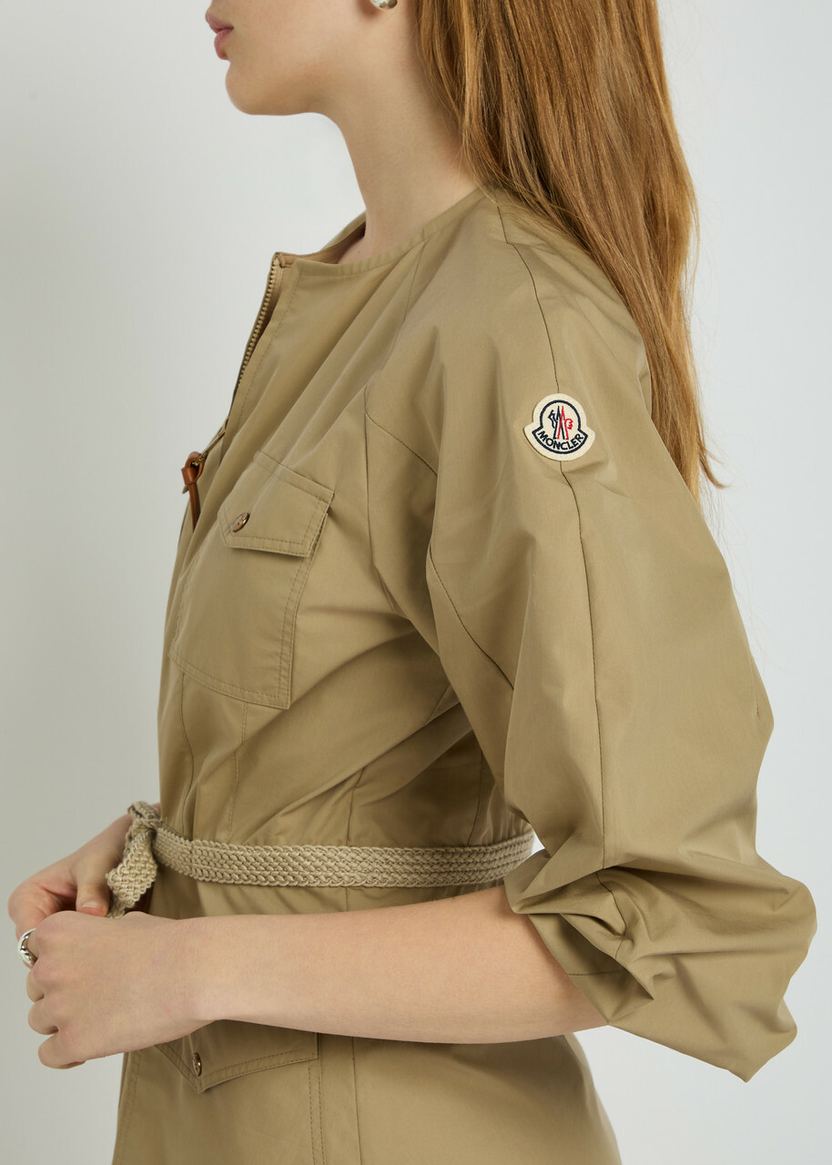 Moncler Logo-appliquéd Belted Cotton-blend Midi Dress Beige