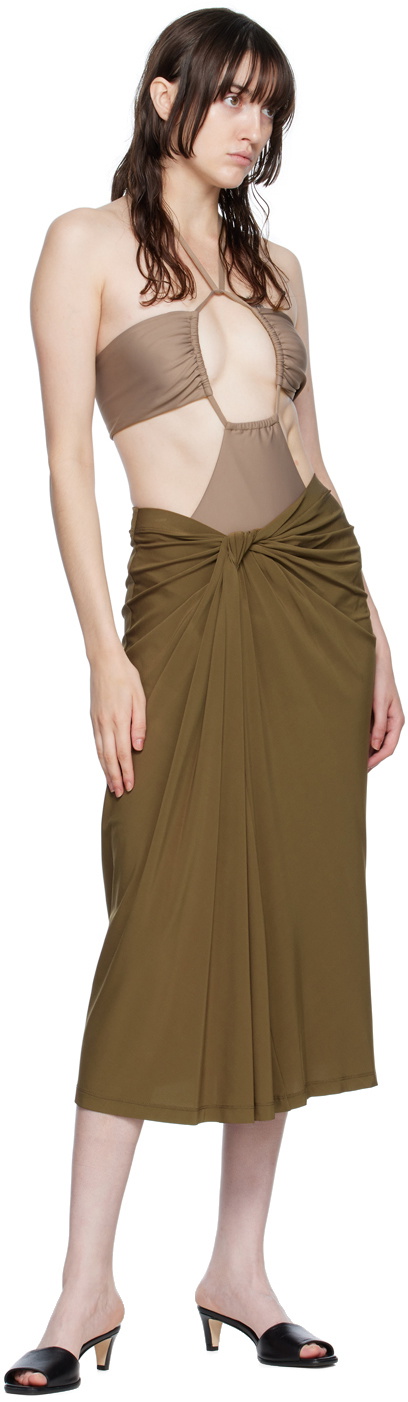 Rosetta Getty SSENSE Exclusive Brown Knotted Midi Skirt