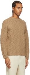 AURALEE Beige Slub Wool V-Neck Sweater