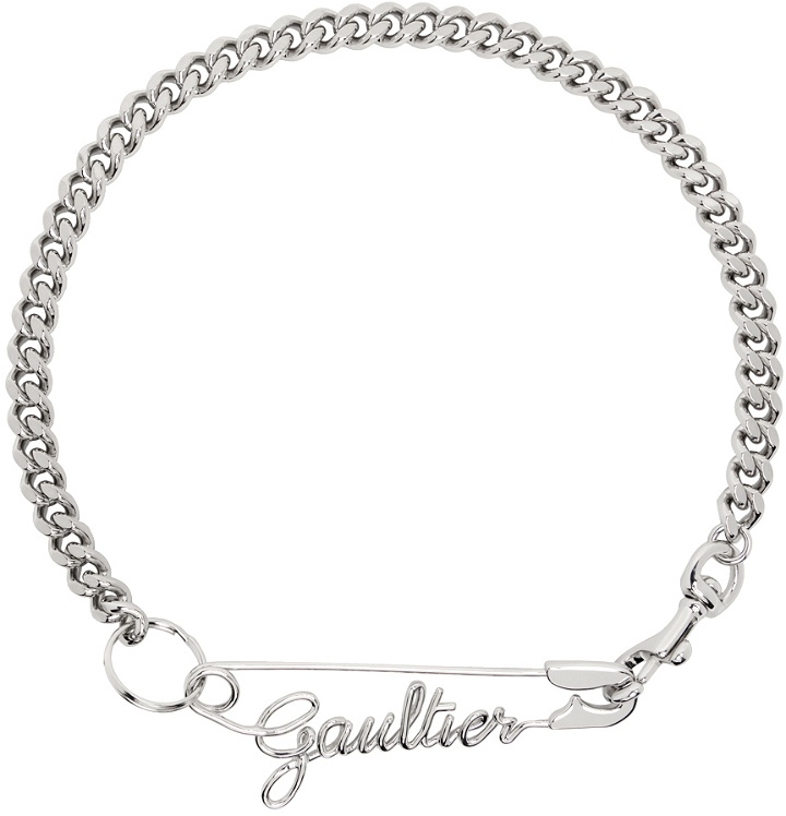Photo: Jean Paul Gaultier Silver Flowers 'The Gaultier Safety Pin' Necklace