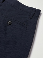 Sunspel - Straight-Leg Pleated Cotton-Blend Seersucker Trousers - Blue