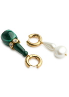 Timeless Pearly Asymmetric 24kt Gold-plated Hoop Earrings - Green - One Size