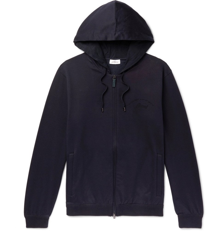 Photo: Brioni - Fleece-Back Stretch-Cotton and Cashmere-Blend Jersey Zip-Up Hoodie - Men - Navy