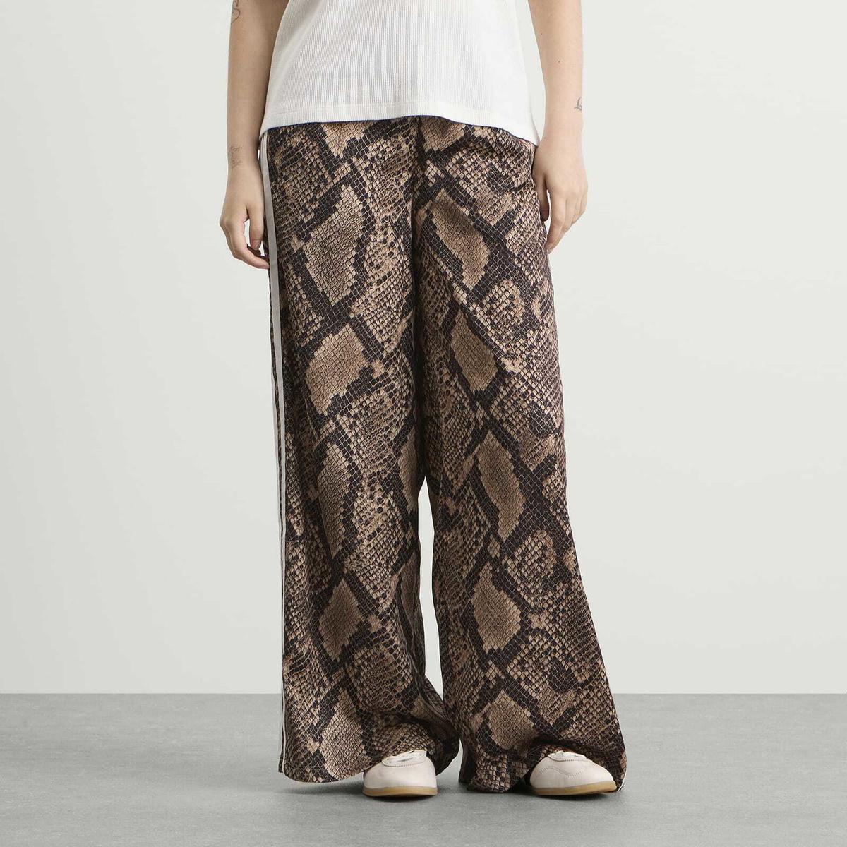 Adidas Women's Satin Wide Leg Track Pant in Linen/Magic Beige