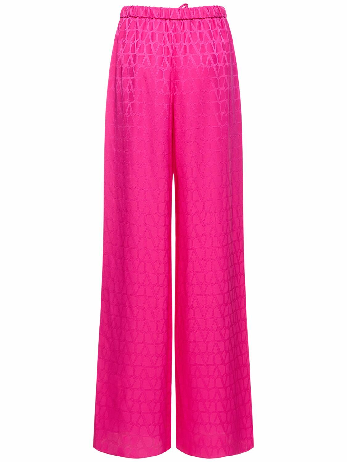 VALENTINO - Silk Satin Logo Jacquard Wide Pants Valentino