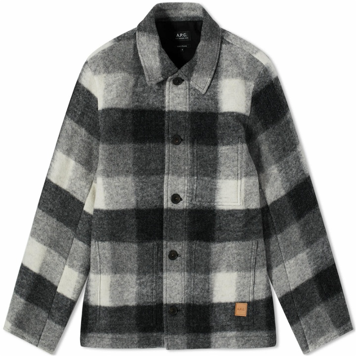 Photo: A.P.C. Emile Plaid Wool Chore Jacket in Anthracite