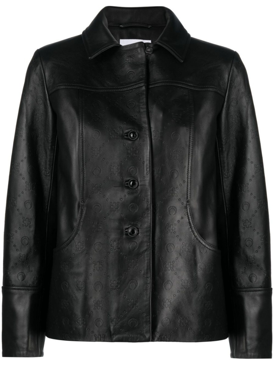 MARINE SERRE - Embossed Monogram Leather Jacket Marine Serre