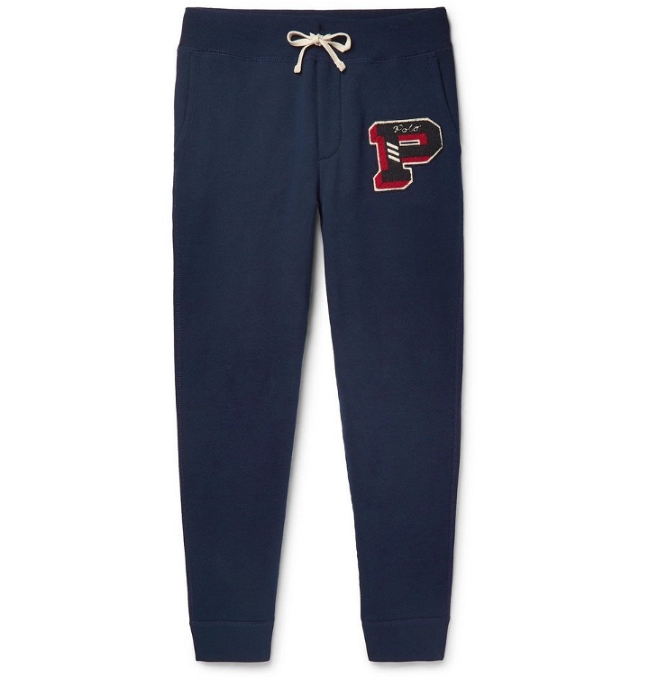 Photo: Polo Ralph Lauren - Tapered Appliquéd Fleece-Back Cotton-Blend Jersey Sweatpants - Men - Navy