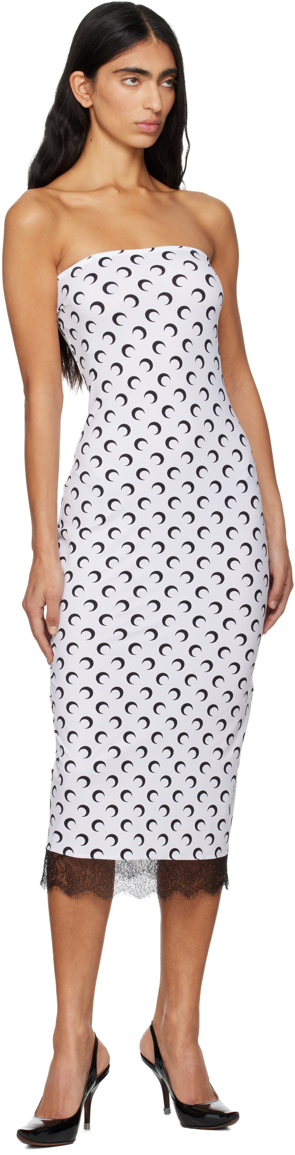Marine Serre White Recycled Moon Jersey Bustier Midi Dress