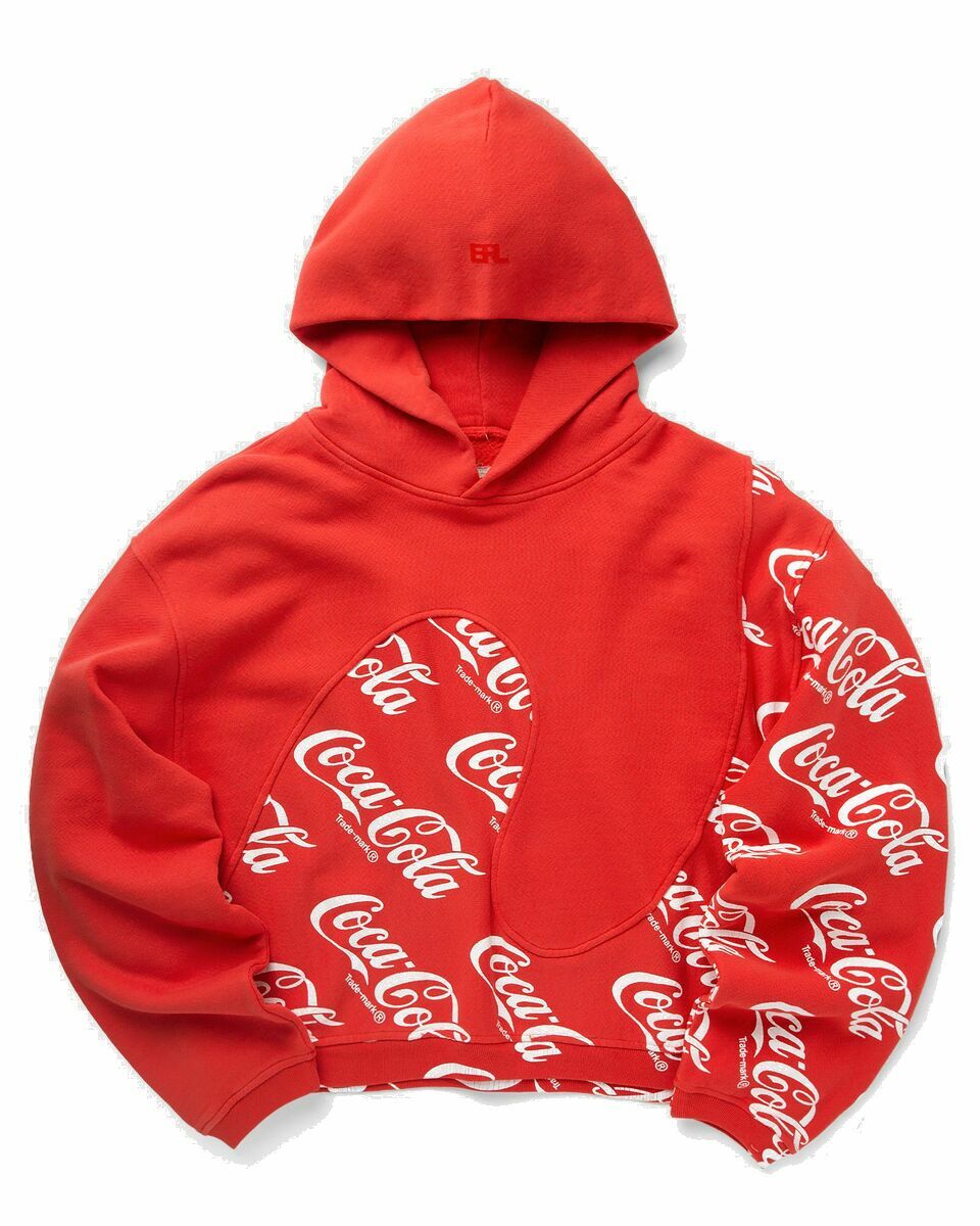 Photo: Erl Coca Cola Swirl Hoodie Knit Red - Mens - Hoodies