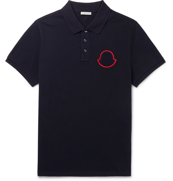 Photo: Moncler - Slim-Fit Logo-Appliquéd Cotton-Piqué Polo Shirt - Blue