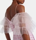 Rodarte Floral-appliqué printed silk slip dress