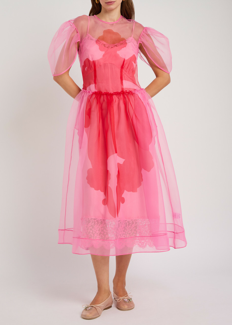 Simone Rocha Petal Sheer-satin Organza Midi Dress Pink