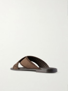 Manolo Blahnik - Tex Nubuck-Trimmed Leather Sandals - Brown