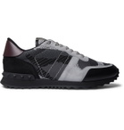 Valentino - Valentino Garavani Rockrunner Camouflage-Print Stretch-Knit, Leather and Suede Sneakers - Gray