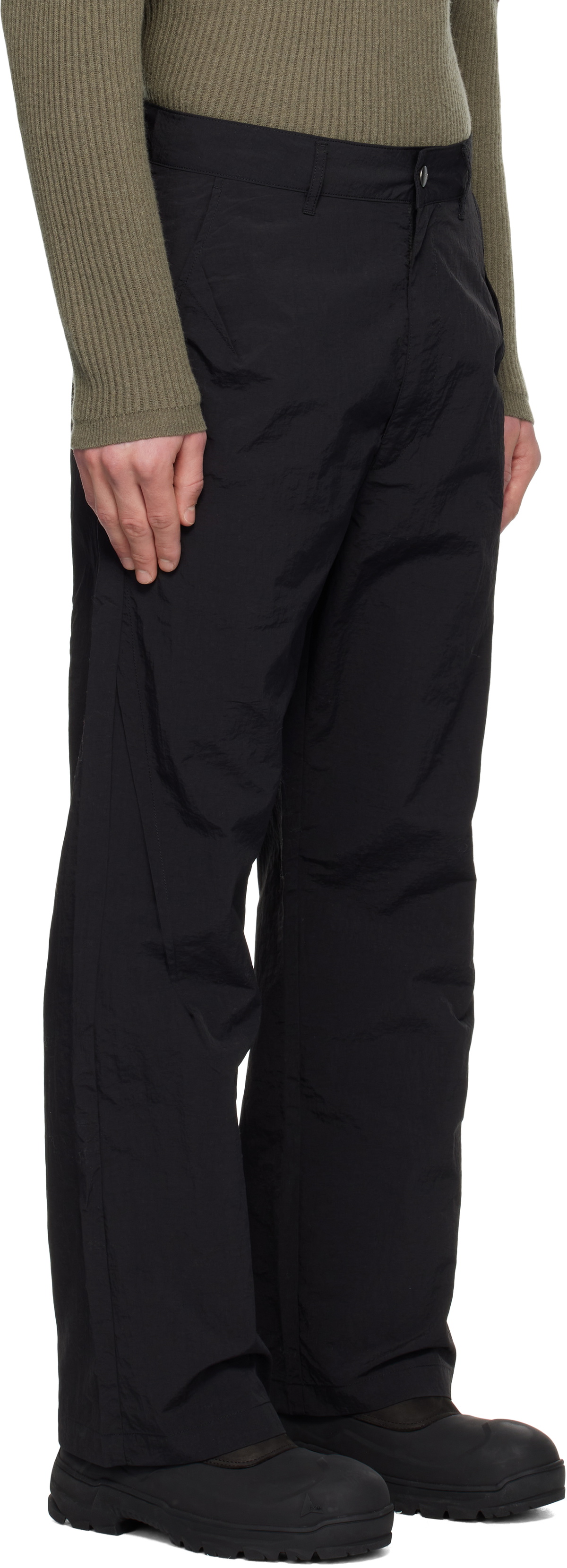 Izzue Black Taslan Pleated Trousers
