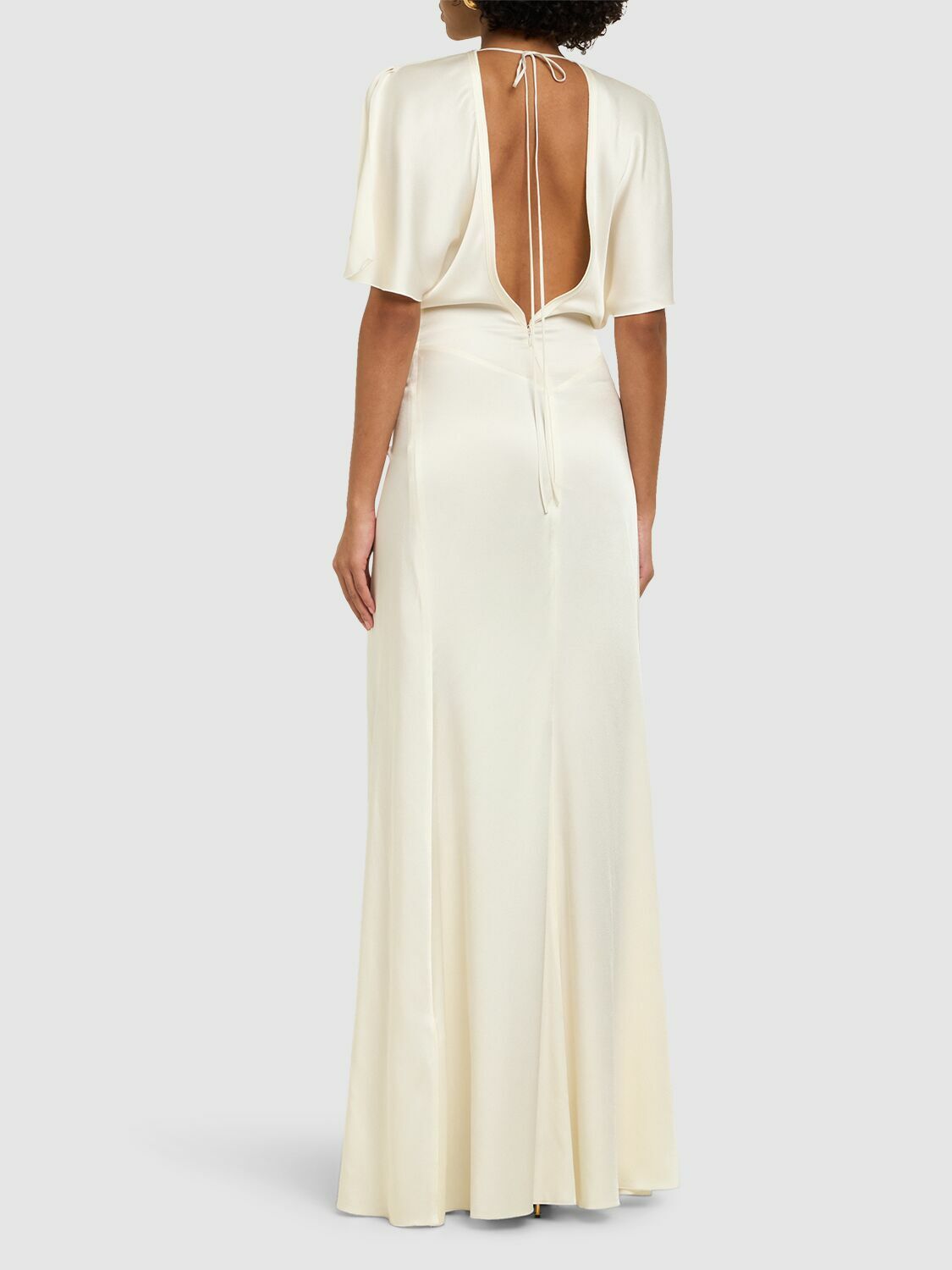 victoria beckham gathered open back satin maxi dress Victoria Beckham - Gathered open-back crpe satin gown