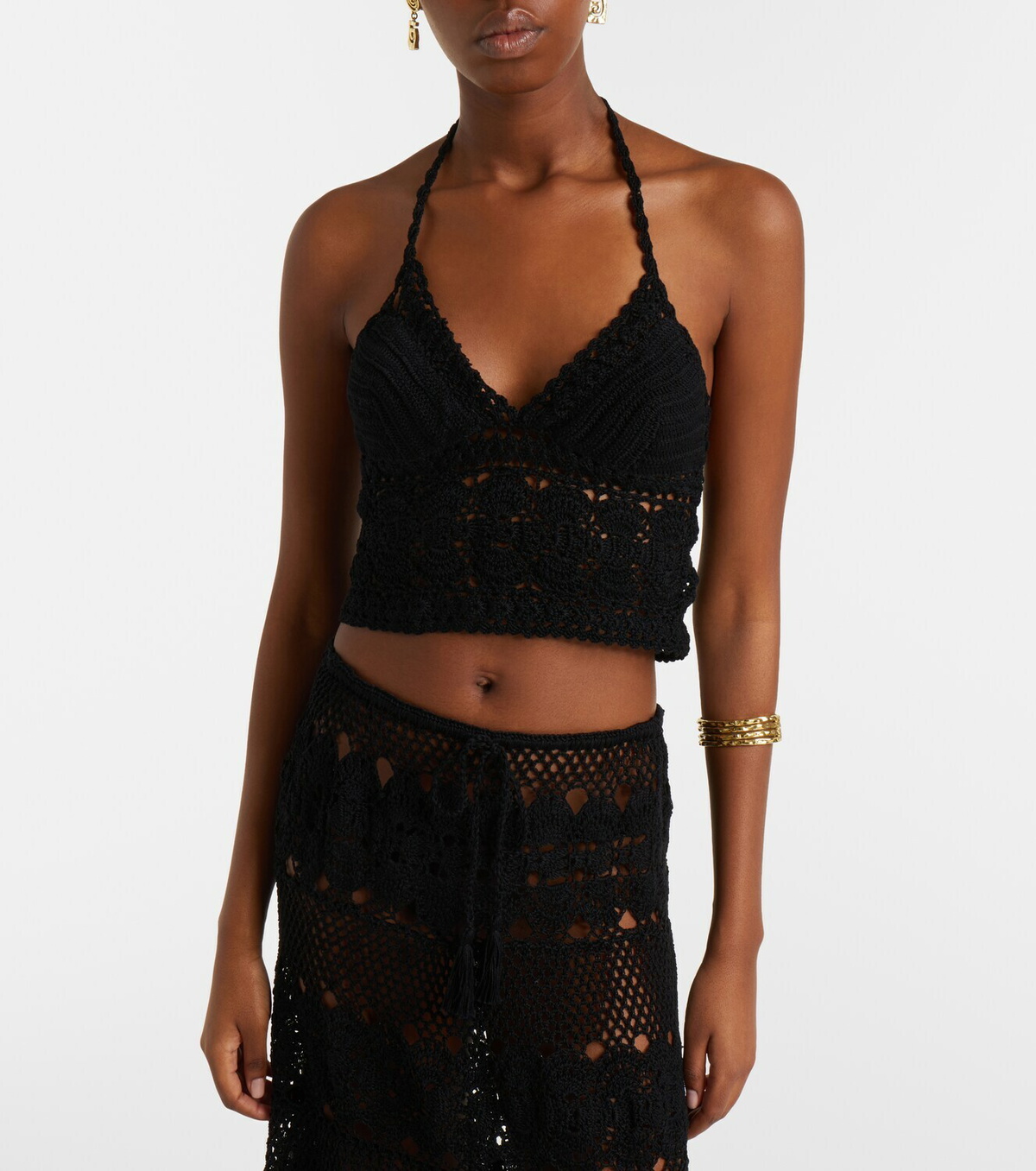 Anna Kosturova Filigree crochet halterneck cotton top