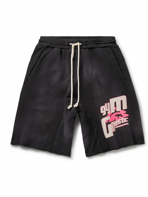 Photo: RRR123 - USO Straight-Leg Logo-Print Cotton-Jersey Drawstring Shorts - Black