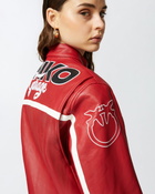 Pinko Racing Style Leather Biker Jacket Salsa Red