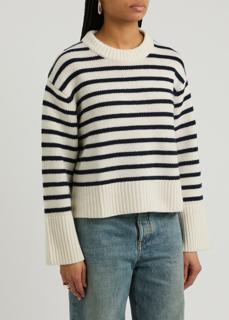Lisa Yang Sony Striped-intarsia Cashmere Jumper Cream