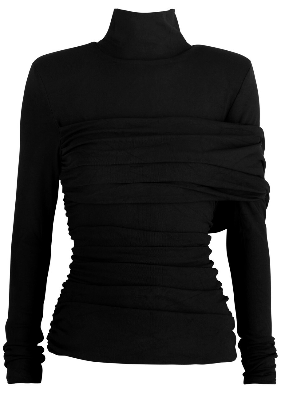 Aexae Ruched Stretch-jersey top Black