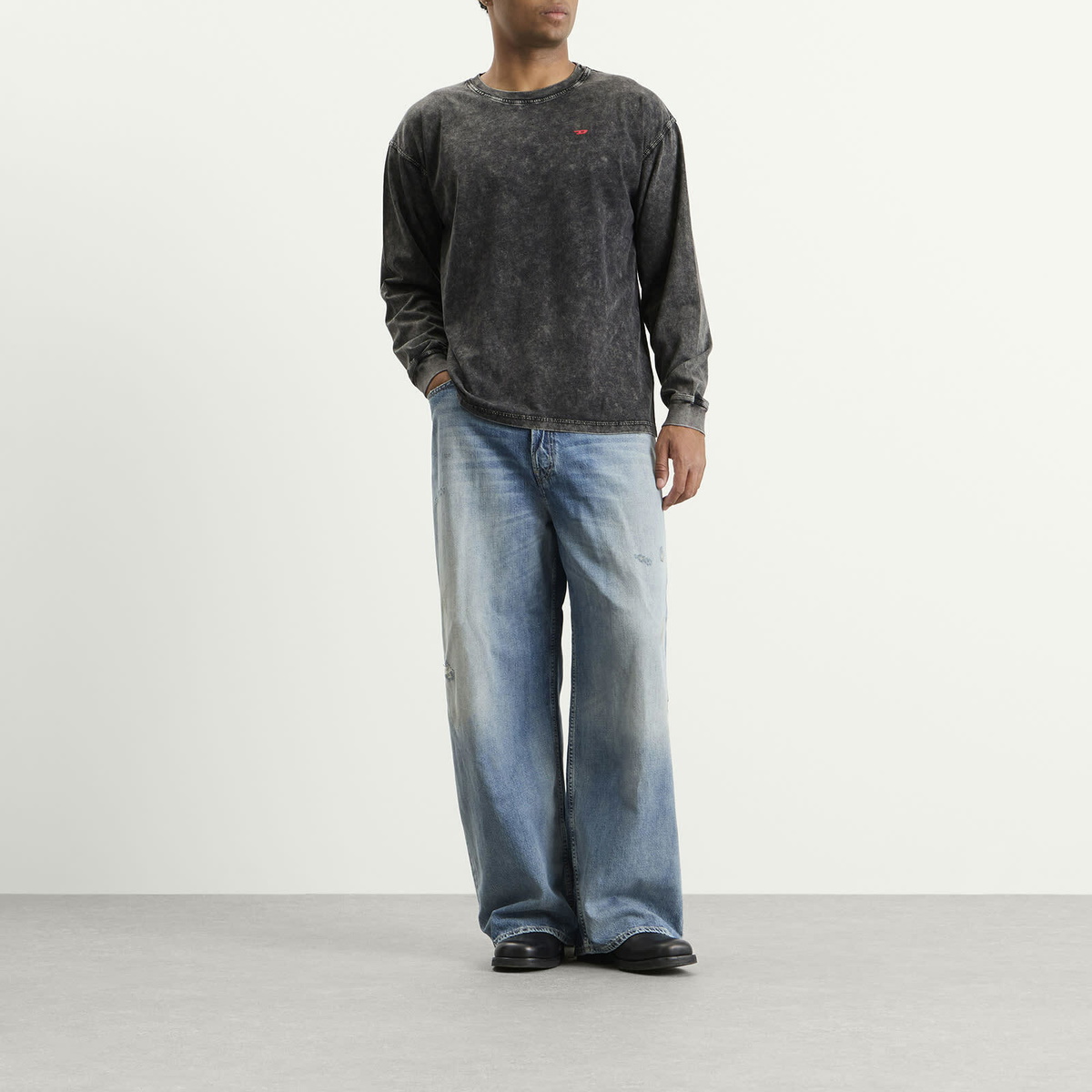 Diesel Men's Garment Dyed Long Sleeve T-Shirt in Caviar