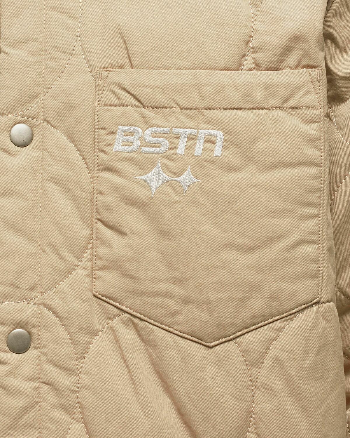 Bstn Brand Logo Pattern Quilted Overshirt Beige - Mens - Overshirts