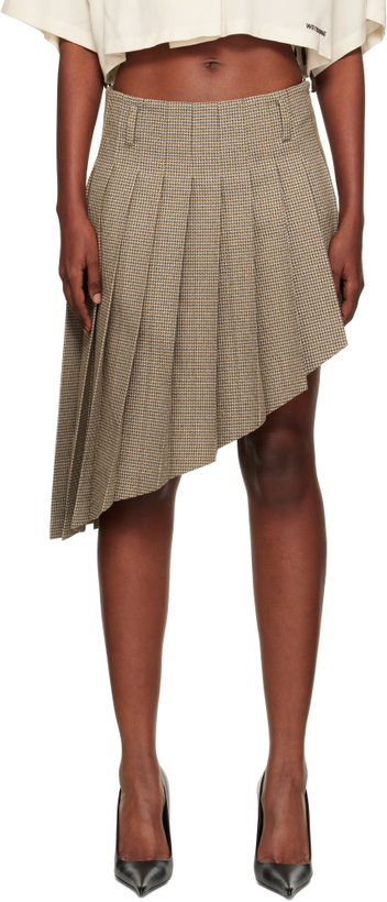 Photo: We11done Beige Asymmetric Checked Midi Skirt