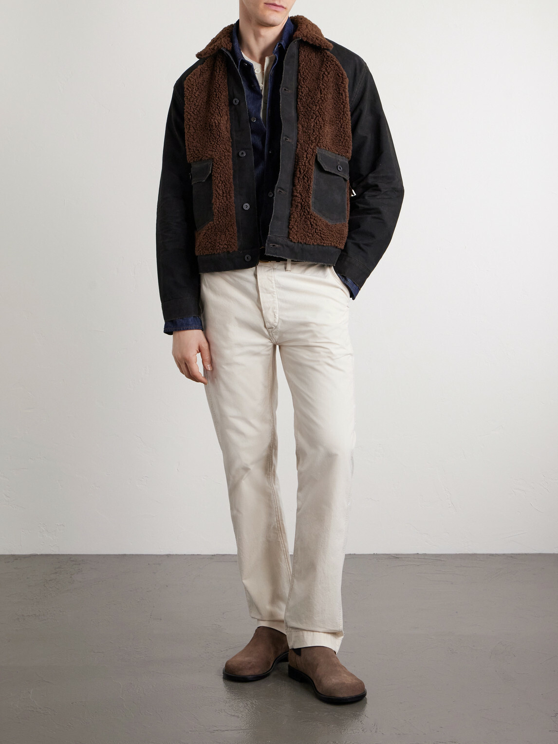 RRL - Fleece-Trimmed Cotton-Canvas Bomber Jacket - Brown