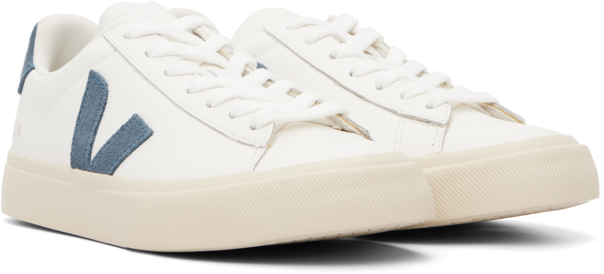 VEJA White & Blue Campo Leather Sneakers