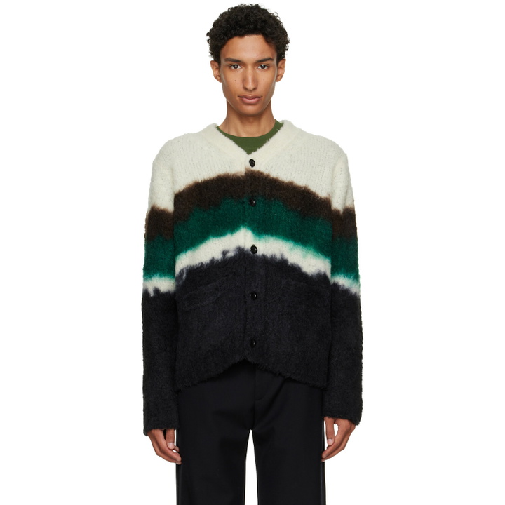 Photo: sacai Black & Off-White Chusen-Dyed Knit Cardigan