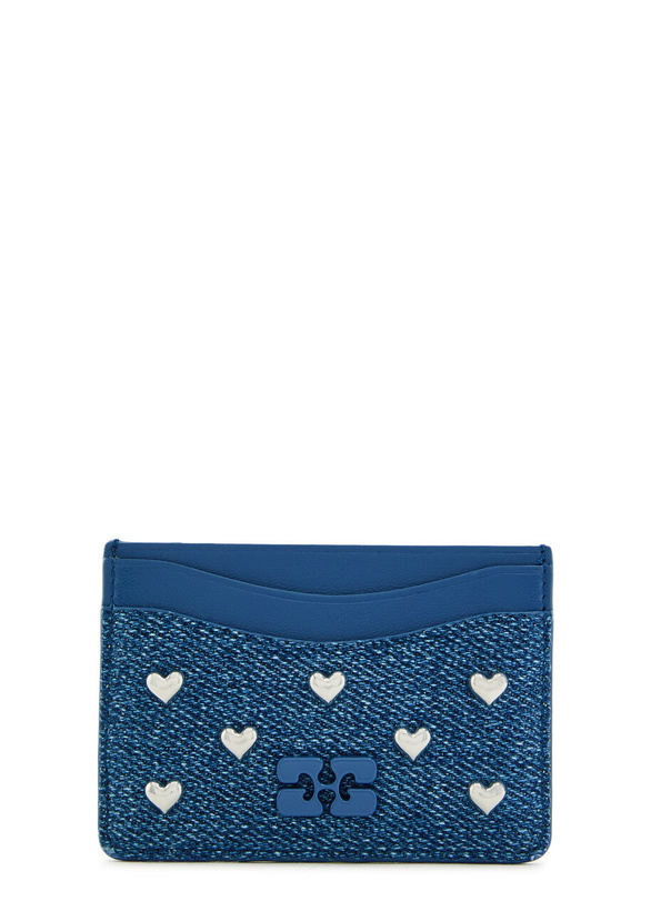 Photo: Ganni Embellished Leather and Denim Card Holder - One Size