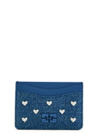 Ganni Embellished Leather and Denim Card Holder - One Size