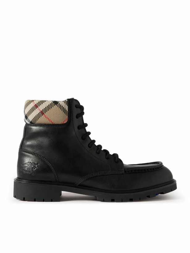 Photo: Burberry - Checked Canvas-Trimmed Leather Boots - Black