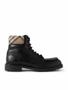 Burberry - Checked Canvas-Trimmed Leather Boots - Black