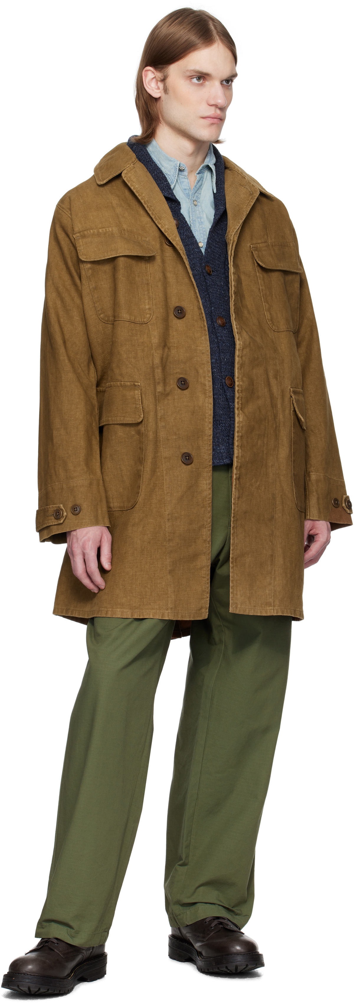 RRL Brown Bonded Linen Walking Coat RRL