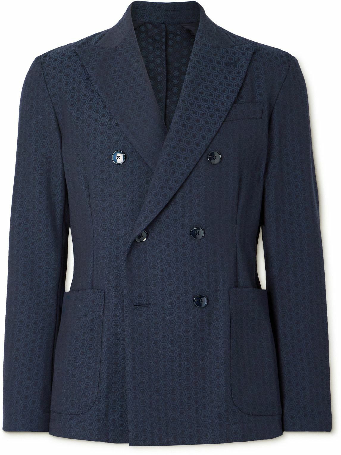 Barena - Double-Breasted Jacquard Suit Jacket - Blue Barena