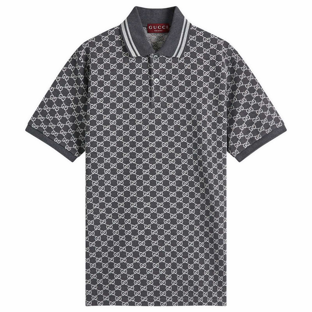Gucci Men's GG Jacquard Cotton Piquet Polo Shirt in Dark Grey Gucci