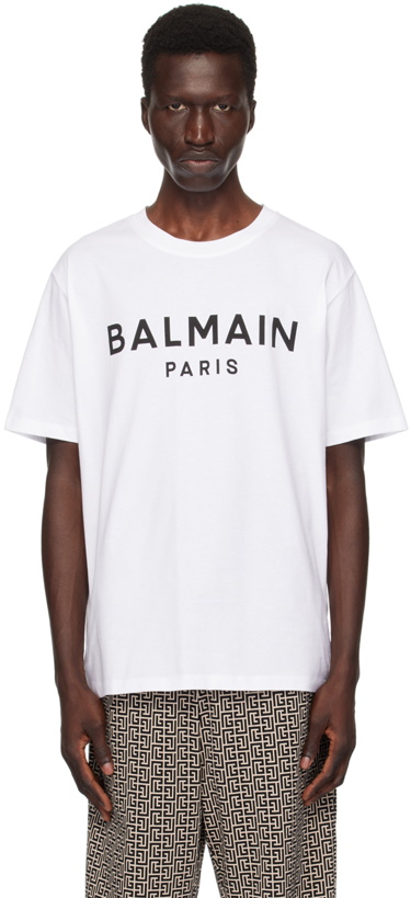 Photo: Balmain White Printed 'Balmain Paris' T-Shirt