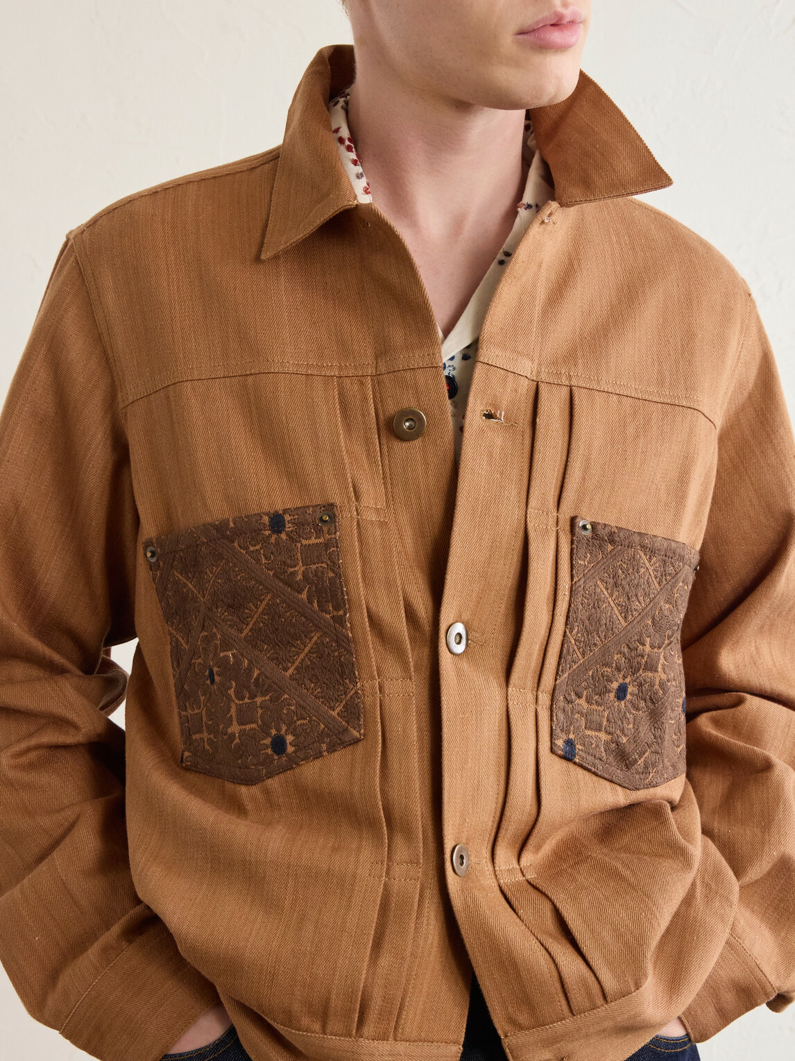 Kardo - Marvin Cotton-Jacquard Trucker Jacket - Brown