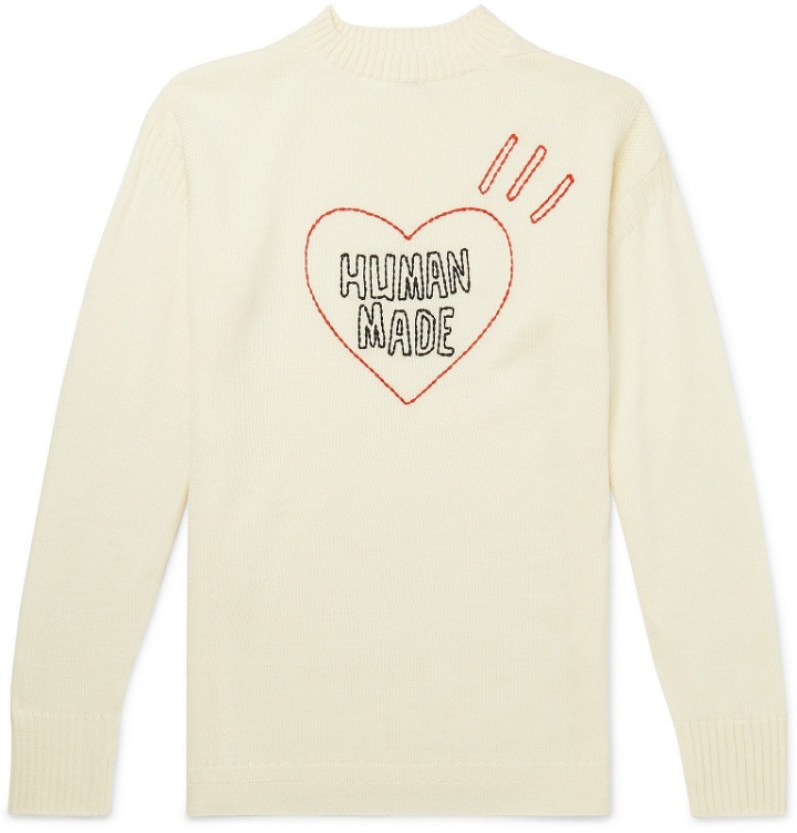 Photo: Human Made - Logo-Embroidered Wool-Blend Sweater - Neutrals