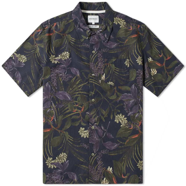 Photo: Norse Projects Short Sleeve Carsten Floral Print Vacation Shirt Dark Navy