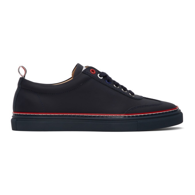 Photo: Thom Browne Navy Leather Cupsole Sneakers