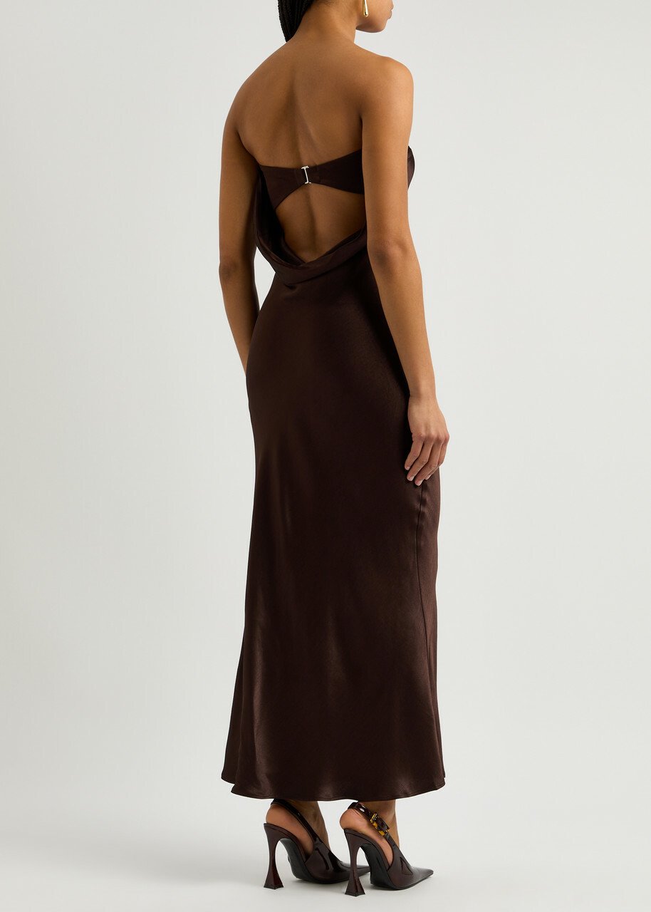 what is the best dress color for brown skin Moon Aura Pleat Detail Strapless Maxi Dress Chocolate main image 0